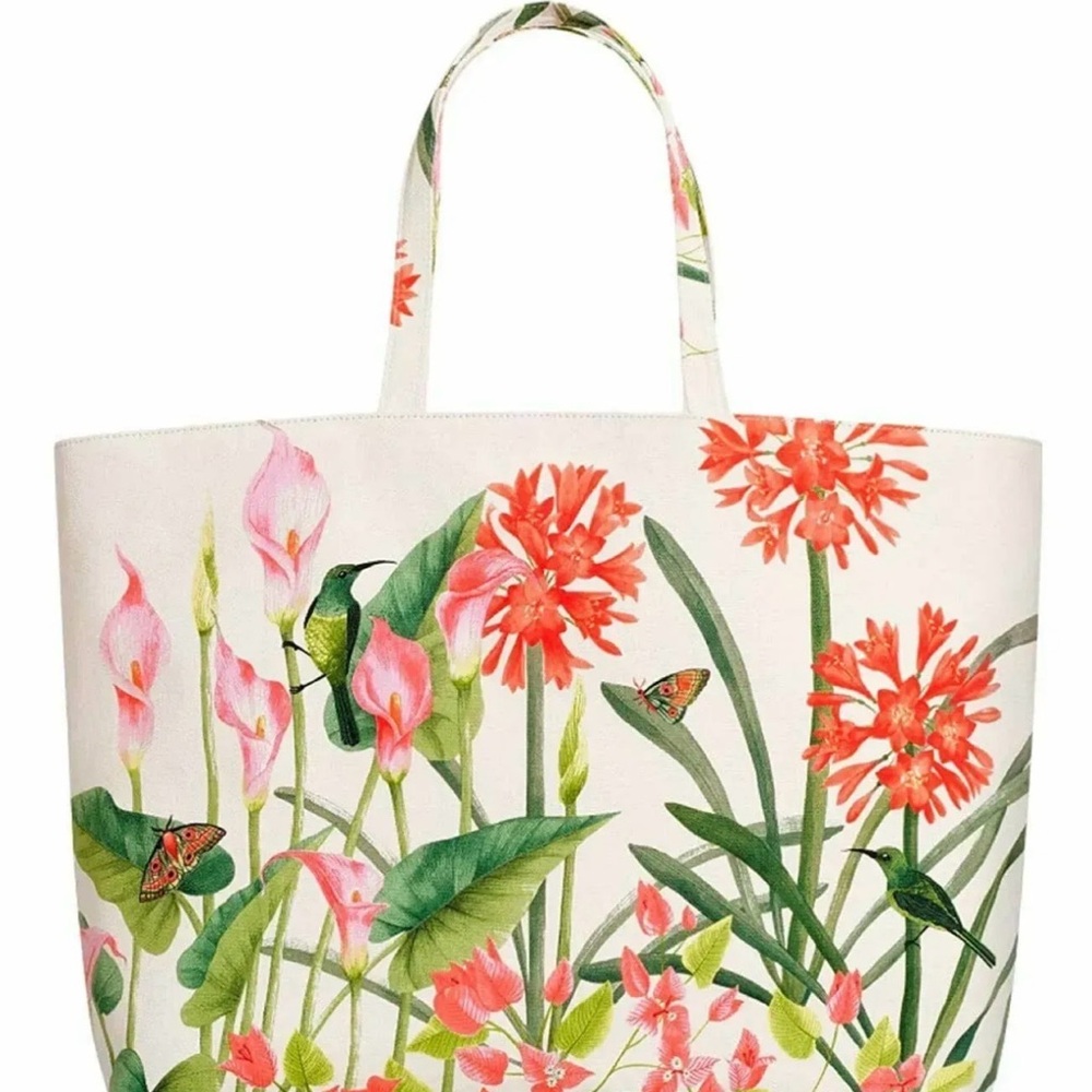 NWT Estee Lauder Floral Hummingbird Print Fully Lined Tote Bag